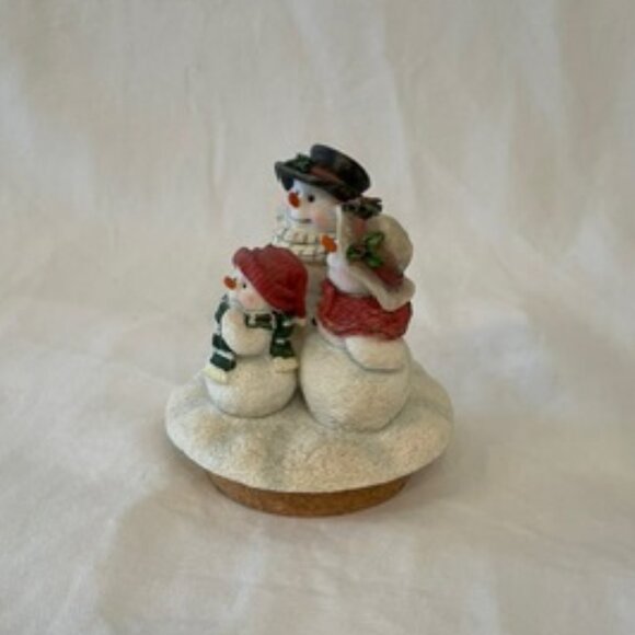 Home Interiors Snowman Family Candle Topper Jar Shade Ceramic Christmas Retired - Picture 4 of 4